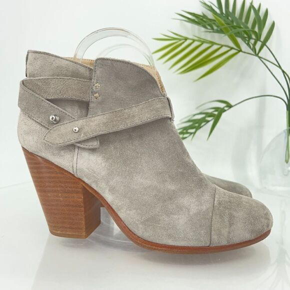 Rag & Bone Harrow Ankle Boots Women's Size 39 9 Grey Suede Leather Strap Heel - Picture 3 of 15